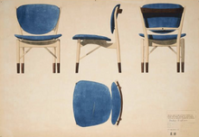 将图片加载到图库查看器，FINN JUHL _ UN, Blue Chair. Watercolors Drawing 1951